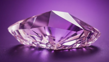 Beautiful shiny diamond on a purple background, close-up.の素材