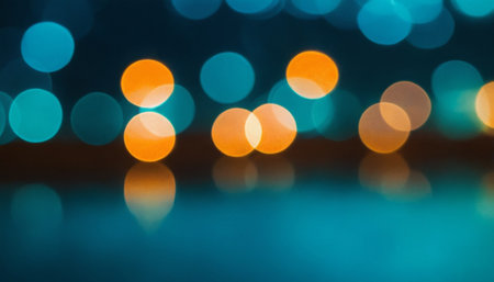Abstract circular bokeh background of city at night. Colorful defocused lights.の素材