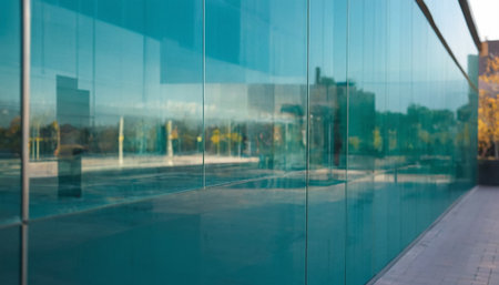 Abstract background of modern office building. Blurred image of glass wallの素材