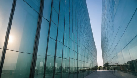 Modern glass silhouettes of skyscrapers in the business center.の素材