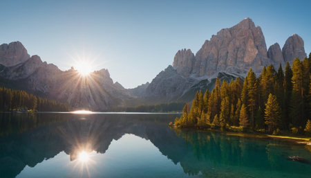 Lago di Carezza, famous lake in Dolomites, Italyの素材