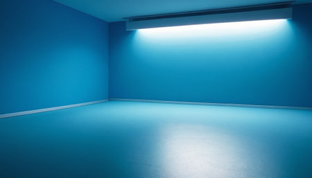 Empty room with blue wall and blue floor. 3d rendering.の素材