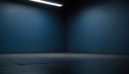 Empty room with blue wall and spotlight. 3d render. Mock upの素材