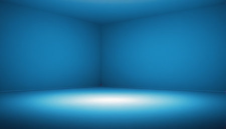 Blue empty room with spotlights. 3D render. Abstract background.の素材
