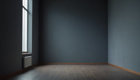 Empty room with gray wall and wooden floor. 3d rendering.の素材