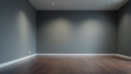 Empty room with grey wall and wooden floor. 3d rendering.の素材