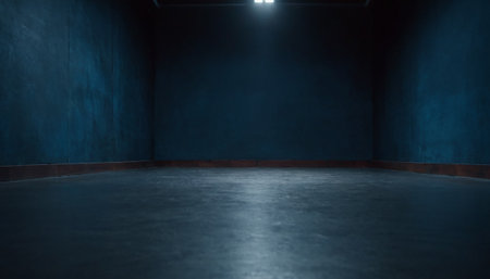 Dark empty room with concrete floor and spotlights. 3d renderingの素材