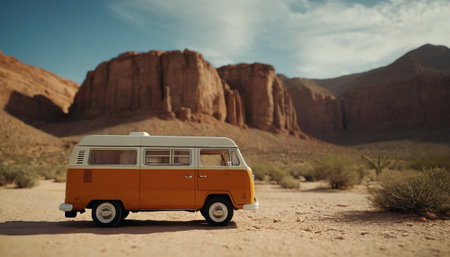 Retro camper van in the desert of Arizona, USA.の素材