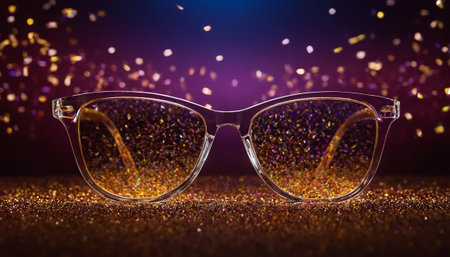 Glasses with glitter and bokeh background. 3d renderingの素材