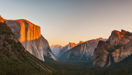 Yosemite National Park at sunrise, California, United States.の素材
