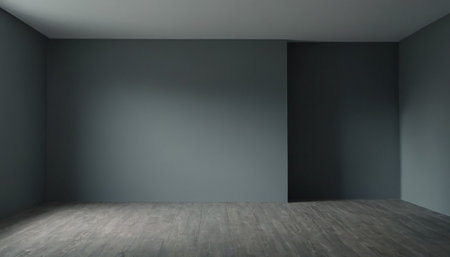 Empty room with grey wall and wooden floor. 3D rendering.の素材