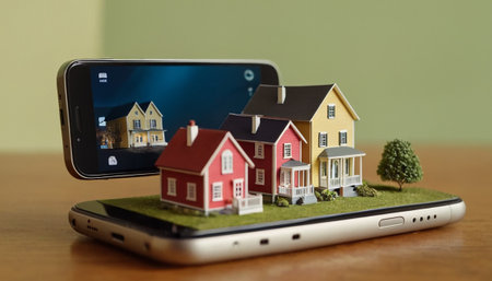 Smartphone with a model of a house on the screen. Real estate concept.の素材