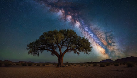 Milky Way over a tree in Namib desert, Namibiaの素材