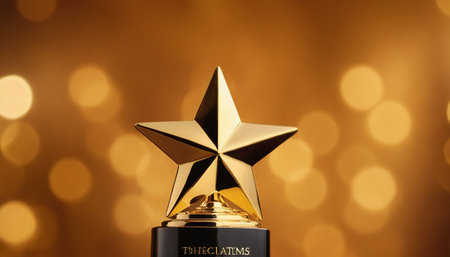 Transparent star award on golden backgroundの素材