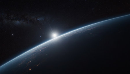 View of the planet Earth from space during a sunrise 3D renderingの素材