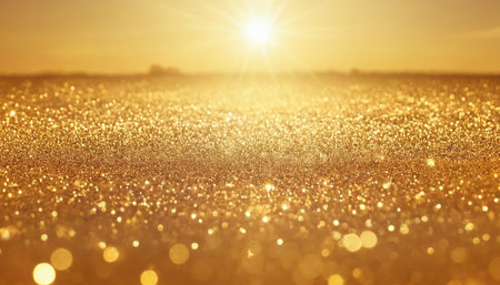 Golden glitter lights bokeh abstract background. Christmas, New Year concept.の素材