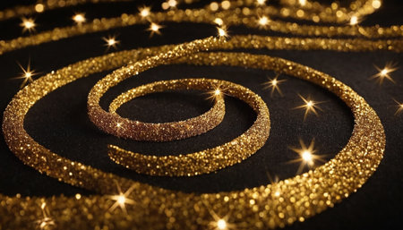 Gold glittering christmas decoration on black background, close-upの素材
