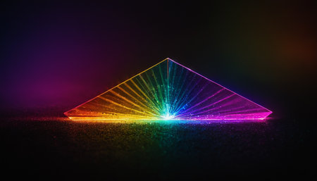Glowing pyramid with glowing lines on dark background. Abstract background.の素材
