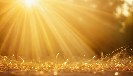 golden glitter bokeh light on nature background with copy spaceの素材