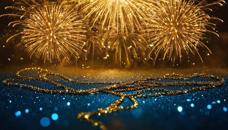 Colorful fireworks and holiday bokeh background for New Year and Christmasの素材