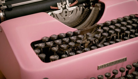 Close up of a pink vintage typewriter with the keys on itの素材