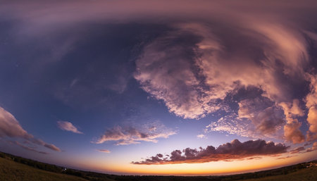 Night sky with clouds and stars. Panoramic image of night skyの素材