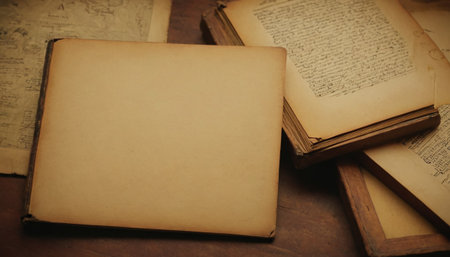 Old books on a wooden table. Vintage style. Selective focus.の素材