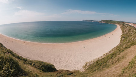 Aerial view of the beach and coastline of Polzeath, Cornwallの素材