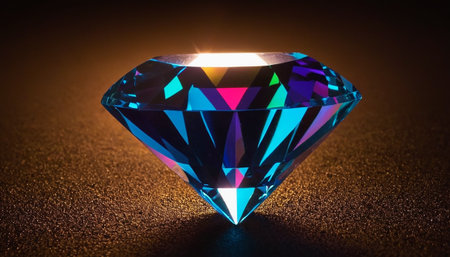 Beautiful diamond on black background. 3d rendering toned imageの素材