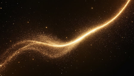 Abstract golden glittering wave on black background. 3d render illustrationの素材