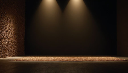 3d rendering of a stage with spotlights in a dark roomの素材