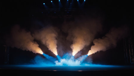 Stage lights with smoke, close-up. Smoke on the stageの素材