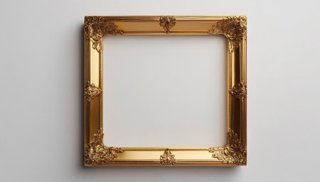 Golden picture frame on white background. 3d rendering. Computer digital drawing.の素材