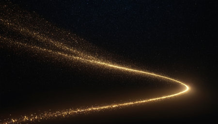 Abstract golden light trail effect on black background. 3D Renderingの素材