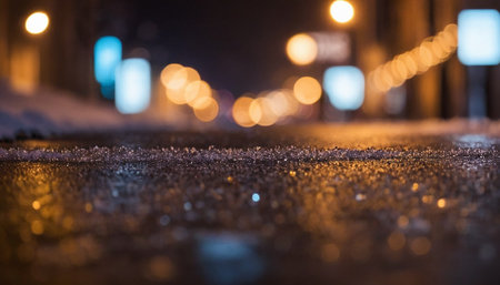 Night city street with blurred bokeh lights. Abstract background.の素材