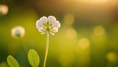 Clover flower in the garden with sunlight and bokeh background.の素材