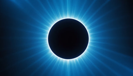 Solar eclipse in the blue sky. Abstract background. Illustration.の素材