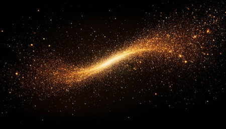 Abstract golden glittering star dust trail on black background. Vector illustrationの素材