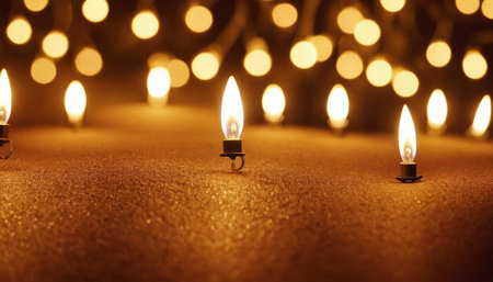 Candlelight in the dark with golden bokeh background.の素材