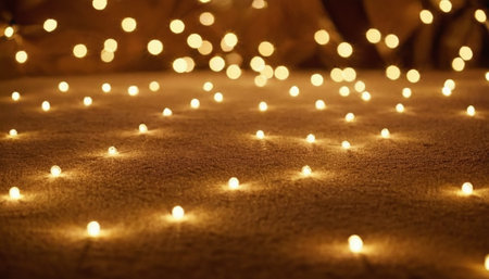 Christmas lights on a brown background. Christmas background with bokehの素材