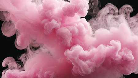 Pink and white cloud of smoke on black background. Abstract background.の素材