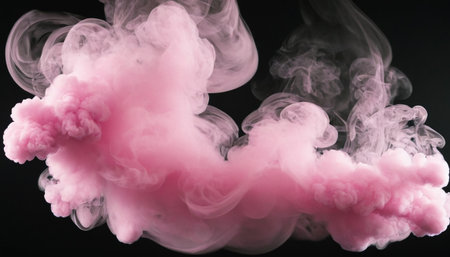 Pink cloud of smoke on black background. Abstract background. Design element.の素材