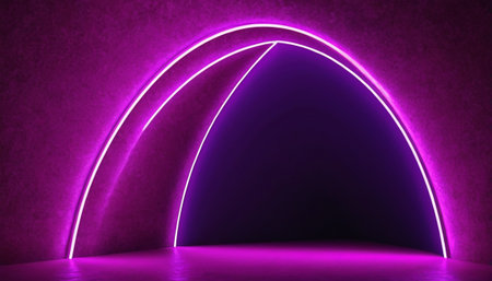 Neon arch with purple and violet lights. 3D rendering.の素材