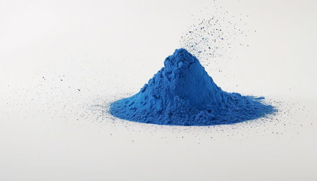 Blue holi powder explosion isolated on white background. 3d illustrationの素材