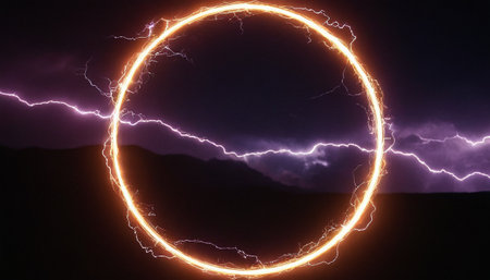A lightning bolt in the night sky. 3D Rendering.の素材