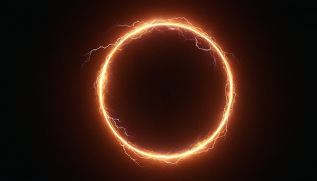 Lightning ring on black background, 3d rendering. Computer digital drawing.の素材