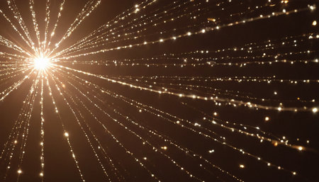 abstract background with golden bokeh defocused lights and starsの素材