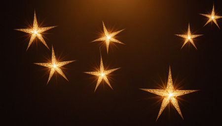 Golden stars on a black background. 3d rendering, 3d illustration.の素材