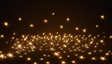 golden christmas stars on black background, abstract christmas backgroundの素材