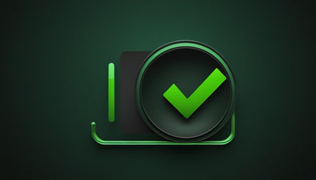 Green check mark icon on black background. 3D rendering illustration.の素材